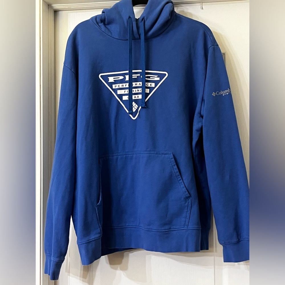 Columbia PFG Performance Fishing Gear Adult XL Royal Blue/White Pullover Hoodie